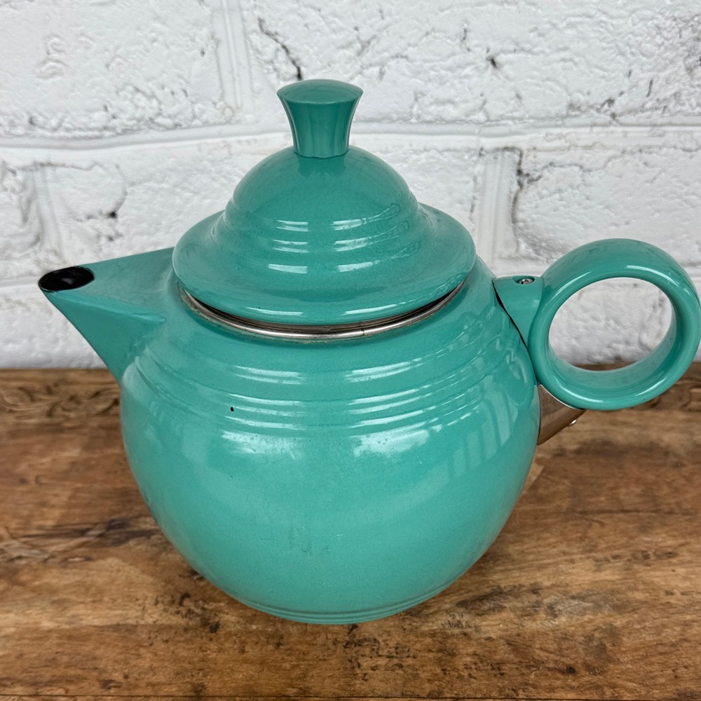 Vintage teal metal Fiesta  Ceramic Teapot with Lid - Elegant Home Kitchen Teapot